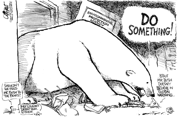 Editorial Cartoon by Pat Oliphant, Universal Press Syndicate on Bush Loses EPA Case