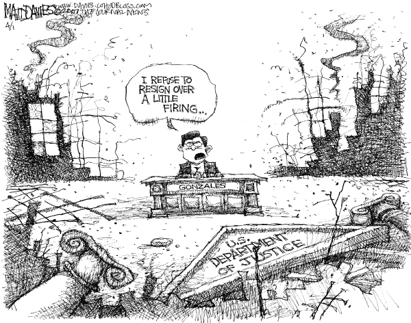 Editorial Cartoon by Matt Davies, Journal News on Gonzales Prepares to Testify