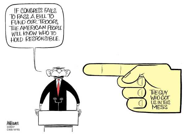 Editorial Cartoon by Ann Telnaes, CWS/CartoonArts Intl. on Democrats Confront Bush on War