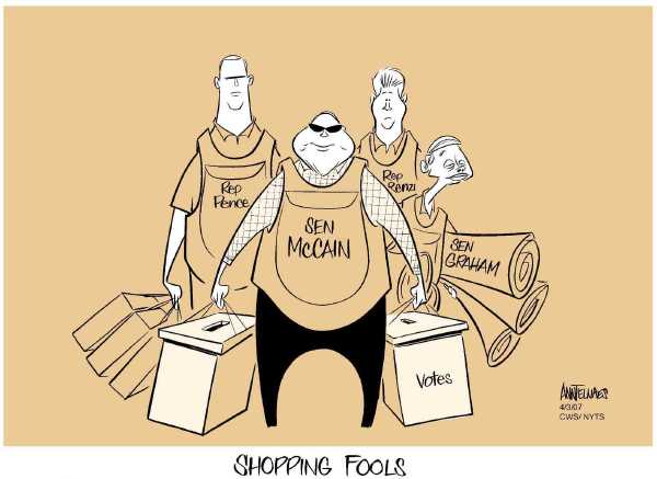 Editorial Cartoon by Ann Telnaes, CWS/CartoonArts Intl. on McCain Visits Iraq