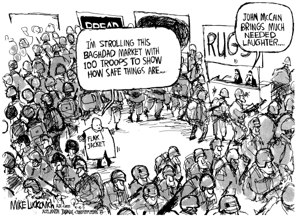 Editorial Cartoon by Mike Luckovich, Atlanta Journal-Constitution on McCain Visits Iraq