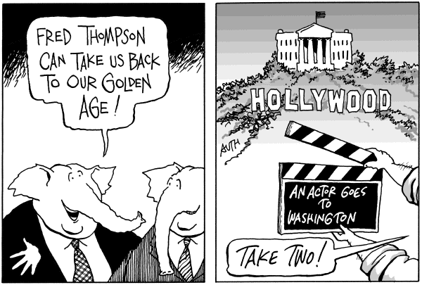 Editorial Cartoon by Tony Auth, Philadelphia Inquirer on Candidates Jockey for Position