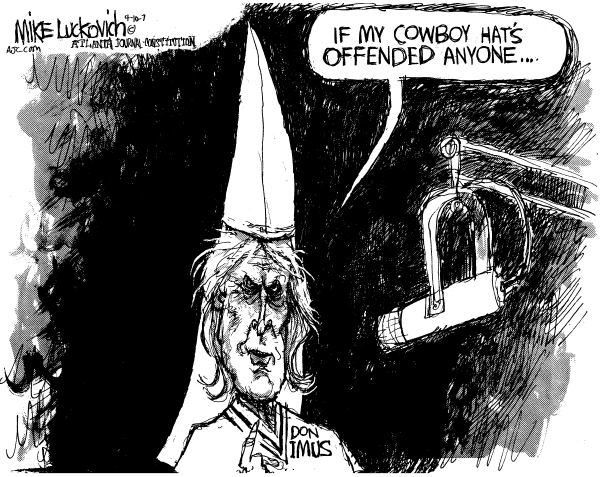 Editorial Cartoon by Mike Luckovich, Atlanta Journal-Constitution on DJ Imus Suspended