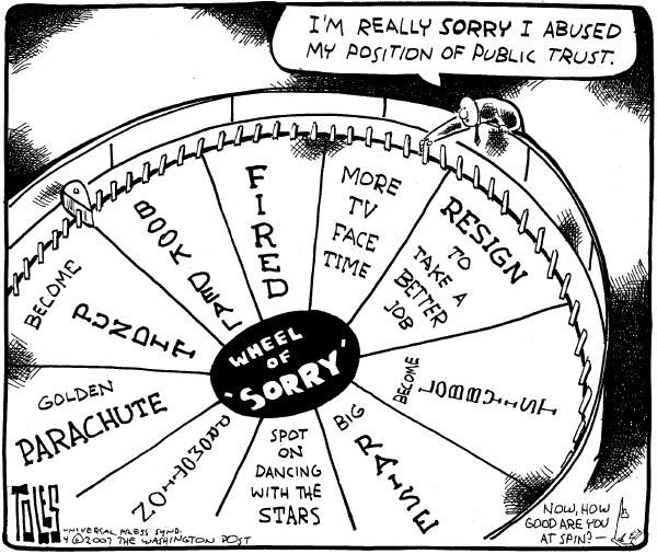 Editorial Cartoon by Tom Toles, Washington Post on President Pledges Not to Back Down