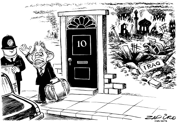 Editorial Cartoon by Zapiro, Sunday Times, Johannesburg, South Africa on Blair to Step Down