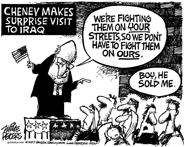 Editorial Cartoon by Mike Peters, Dayton Daily News on Cheney Gets Tough with Iraq