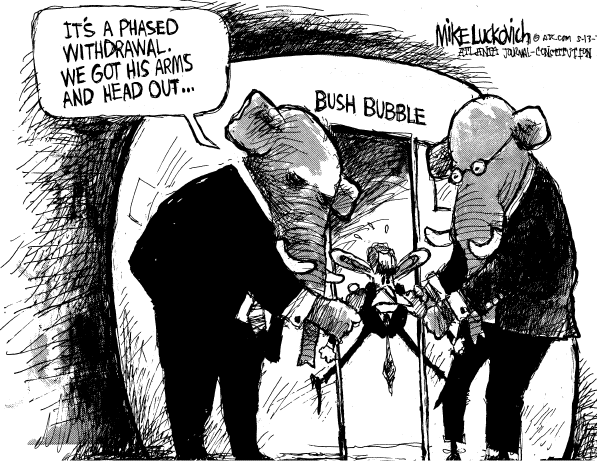 Editorial Cartoon by Mike Luckovich, Atlanta Journal-Constitution on Cheney Gets Tough with Iraq