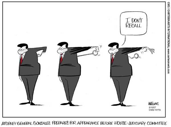 Editorial Cartoon by Ann Telnaes, CWS/CartoonArts Intl. on Gonzales Determined to Stay