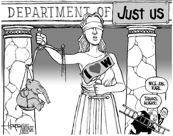 Editorial Cartoon by David Horsey, Seattle Post-Intelligencer on Gonzales Determined to Stay