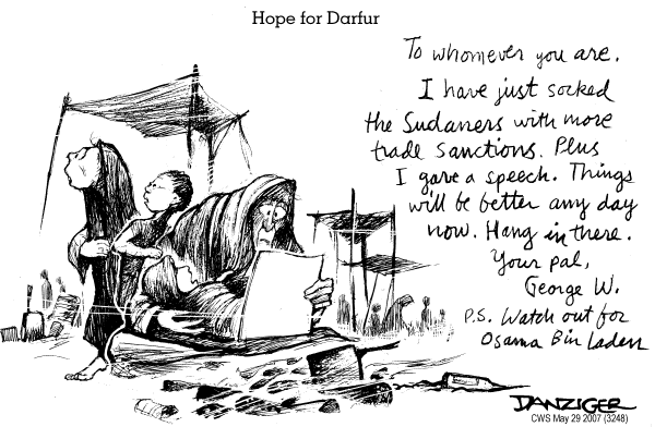 Editorial Cartoon by Jeff Danziger, CWS/CartoonArts Intl. on Fighting Almost Over in Darfur