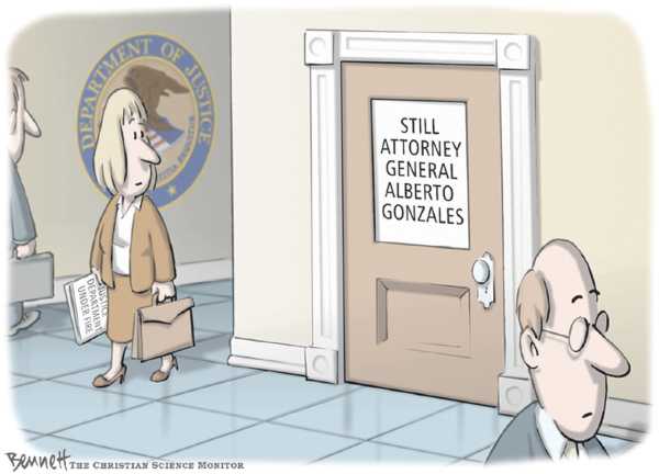 Editorial Cartoon by Clay Bennett, Christian Science Monitor on GOP Blocks Vote on Gonzales