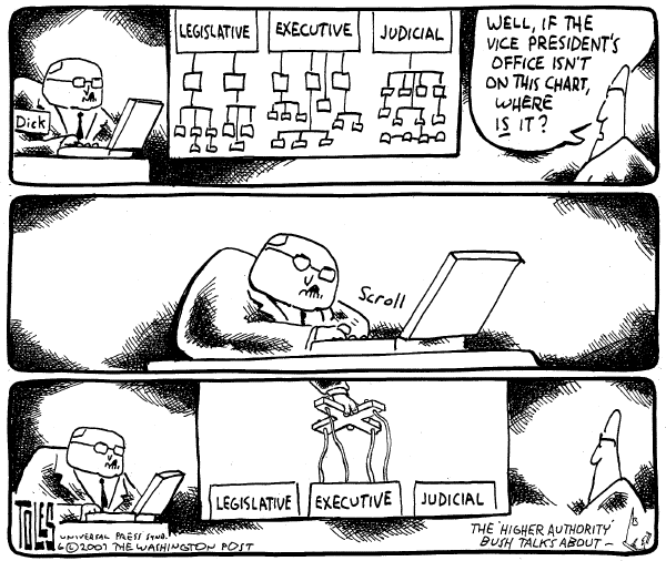 Editorial Cartoon by Tom Toles, Washington Post on Cheney Asserts He Holds Special Place