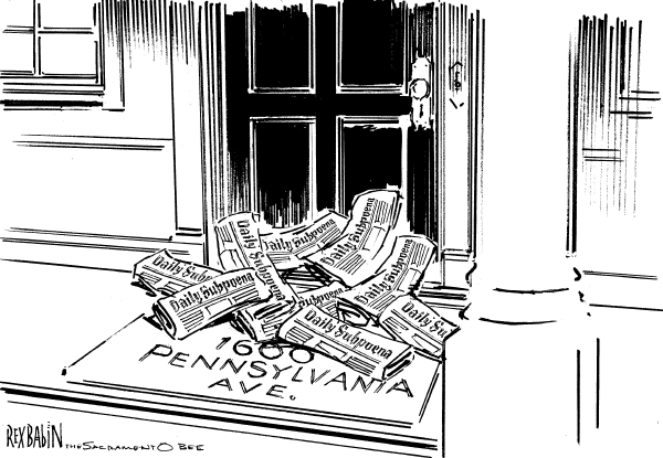 Editorial Cartoon by Rex Babin, Sacramento Bee on President Unburdened by Investigations