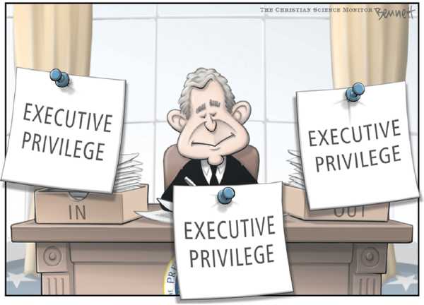Editorial Cartoon by Clay Bennett, Christian Science Monitor on President Unburdened by Investigations