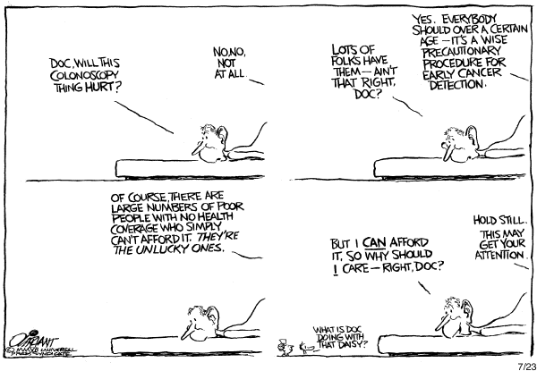 Editorial Cartoon by Pat Oliphant, Universal Press Syndicate on Americans Stressed About Health