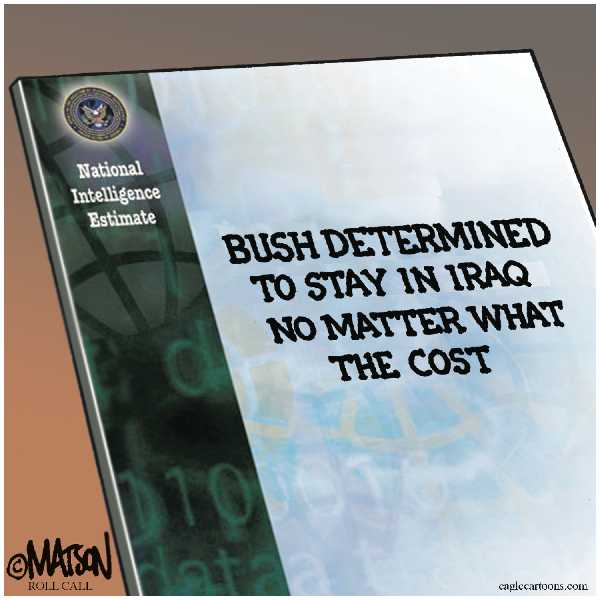 Editorial Cartoon by RJ Matson, Cagle Cartoons on Bush Pleased With Progress in Iraq