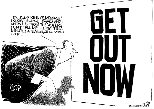Editorial Cartoon by Don Wright, Palm Beach Post on Bush Pleased With Progress in Iraq