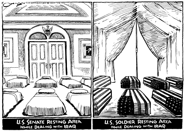 Editorial Cartoon by Jack Ohman, The Oregonian on Bush Pleased With Progress in Iraq