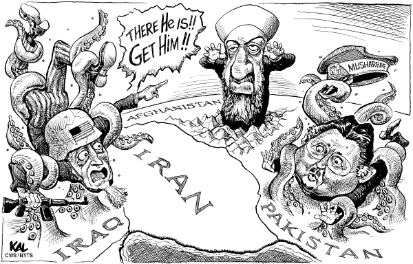 Editorial Cartoon by KAL (Kevin Kallaugher), The Economist, London, CWS/CartoonArts Intl. on Bush Pleased With Progress in Iraq