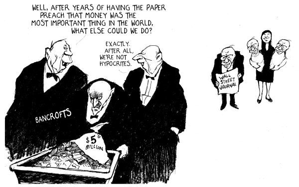 Editorial Cartoon by Jeff Danziger, CWS/CartoonArts Intl. on Murdoch Buys Wall Street Journal