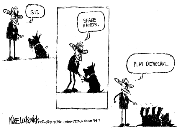 Editorial Cartoon by Mike Luckovich, Atlanta Journal-Constitution on Democrats Help Pass Wiretapping Bill