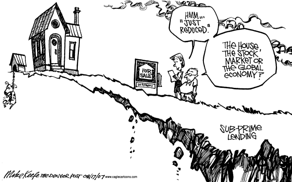 Editorial Cartoon by Mike Keefe, Denver Post on US Economy Facing a Crisis