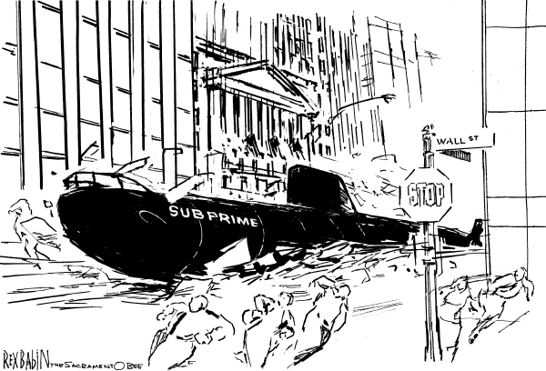 Editorial Cartoon by Rex Babin, Sacramento Bee on US Economy Facing a Crisis