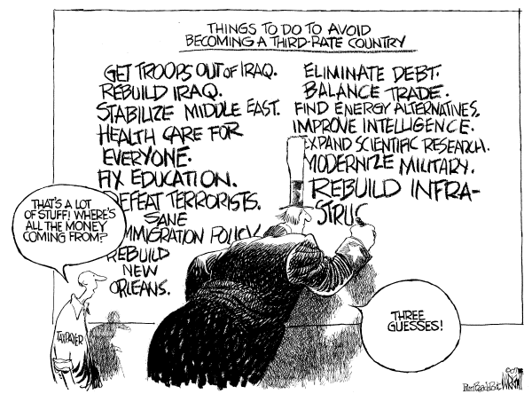 Editorial Cartoon by Don Wright, Palm Beach Post on US Economy Facing a Crisis