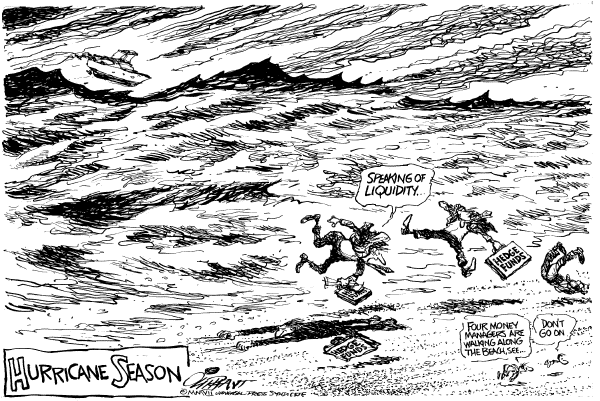 Editorial Cartoon by Pat Oliphant, Universal Press Syndicate on US Economy Facing a Crisis