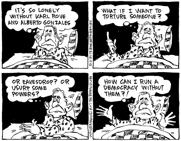 Editorial Cartoon by Dan Wasserman, Boston Globe on Bush Reorganizes White House