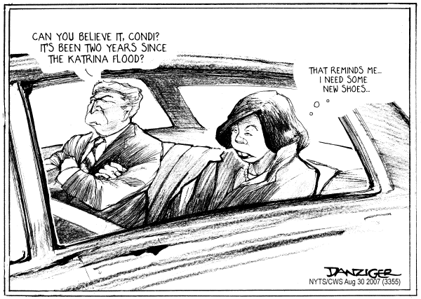 Editorial Cartoon by Jeff Danziger, CWS/CartoonArts Intl. on Hurricane Katrina Anniversary Observed