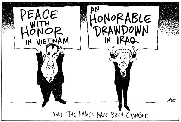 Editorial Cartoon by Tony Auth, Philadelphia Inquirer on President Supports Patraeus Plan