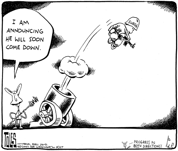 Editorial Cartoon by Tom Toles, Washington Post on We’re Winning In Iraq, Bush Says