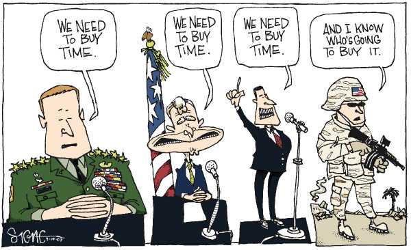 Editorial Cartoon by Signe Wilkinson, Philadelphia Daily News on Soldiers React to President’s Declaration