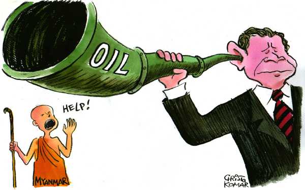 Editorial Cartoon by Christo Komarnitski, Sega, Sofia, Bulgaria on World Leaders Concerned About Burma
