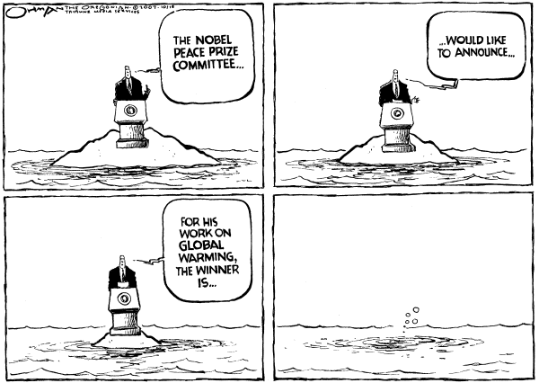 Editorial Cartoon by Jack Ohman, The Oregonian on Gore Wins Noblel Peace Prize