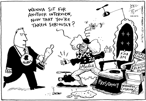 Editorial Cartoon by Joel Pett, Lexington Herald-Leader, CWS/CartoonArts Intl. on Gore Wins Noblel Peace Prize