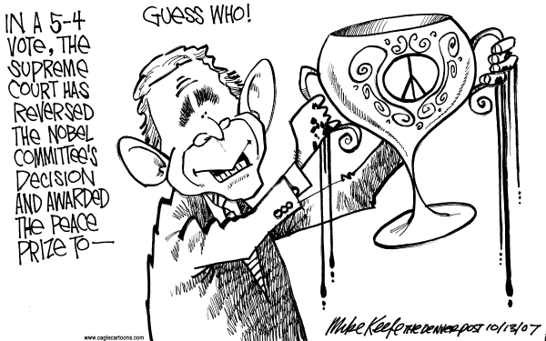 Editorial Cartoon by Mike Keefe, Denver Post on Gore Wins Noblel Peace Prize