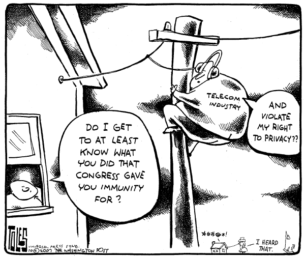 Editorial Cartoon by Tom Toles, Washington Post on Domestic Spying Accelerated