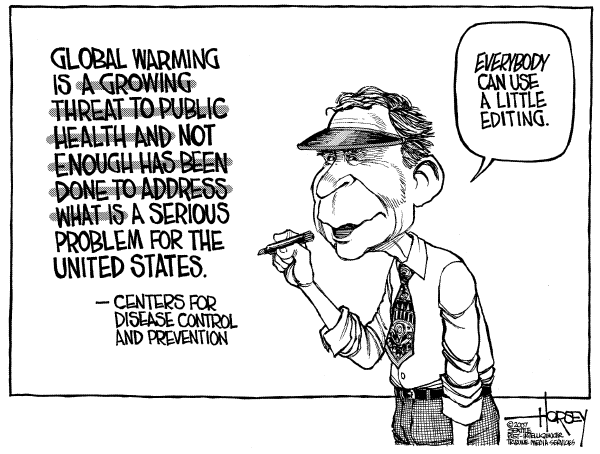Editorial Cartoon by David Horsey, Seattle Post-Intelligencer on Bush Warms to the Environment