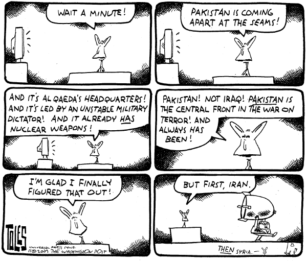 Editorial Cartoon by Tom Toles, Washington Post on Bush: War a Last Resort in Iran