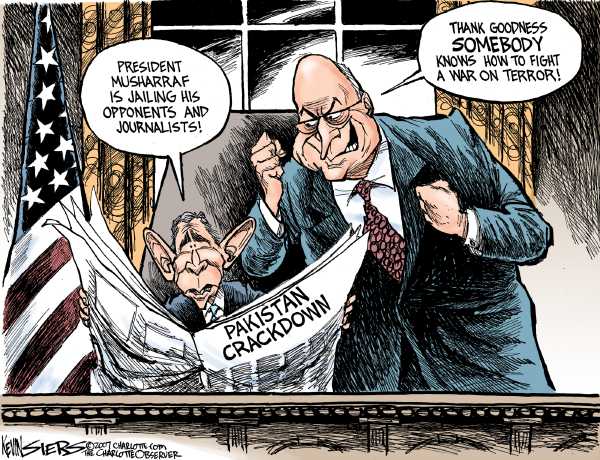 Editorial Cartoon by Kevin Siers, Charlotte Observer on Musharraf Promises Elections