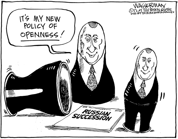 Editorial Cartoon by Dan Wasserman, Boston Globe on No Surprise in Russian Election
