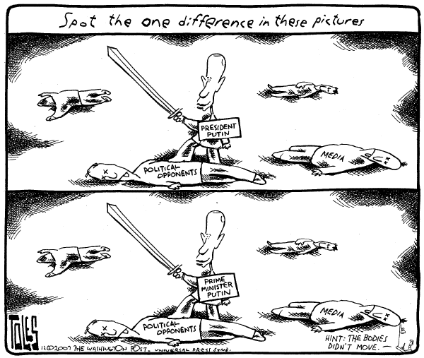 Editorial Cartoon by Tom Toles, Washington Post on Putin Retains Power