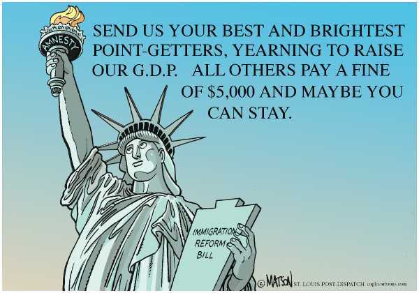 Editorial Cartoon by RJ Matson, Cagle Cartoons on Immigration Bill Crosses Party Lines
