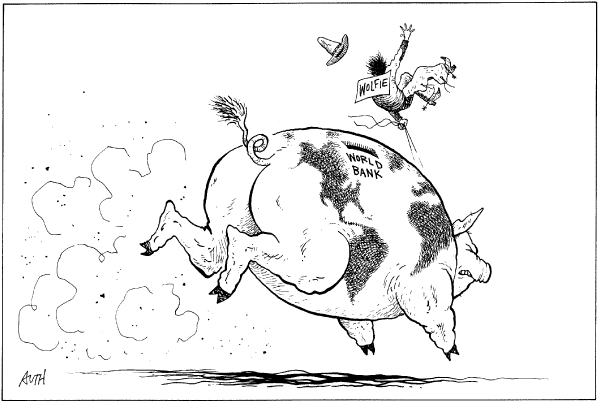 Editorial Cartoon by Tony Auth, Philadelphia Inquirer on Wolfowitz Quits