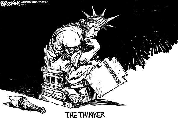 Editorial Cartoon by Gary Brookins, Richmond Times-Dispatch on Immigration Bill Suffers Setback