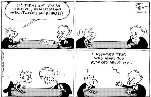 Editorial Cartoon by Joel Pett, Lexington Herald-Leader, CWS/CartoonArts Intl. on Bush and Putin Talk