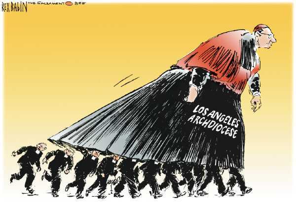 Editorial Cartoon by Rex Babin, Sacramento Bee on Catholic Church Pays Settlement