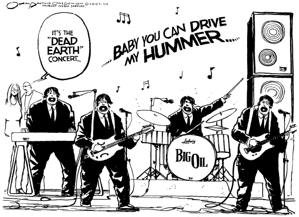 Editorial Cartoon by Jack Ohman, The Oregonian on Concerts Raise Environmental Awareness